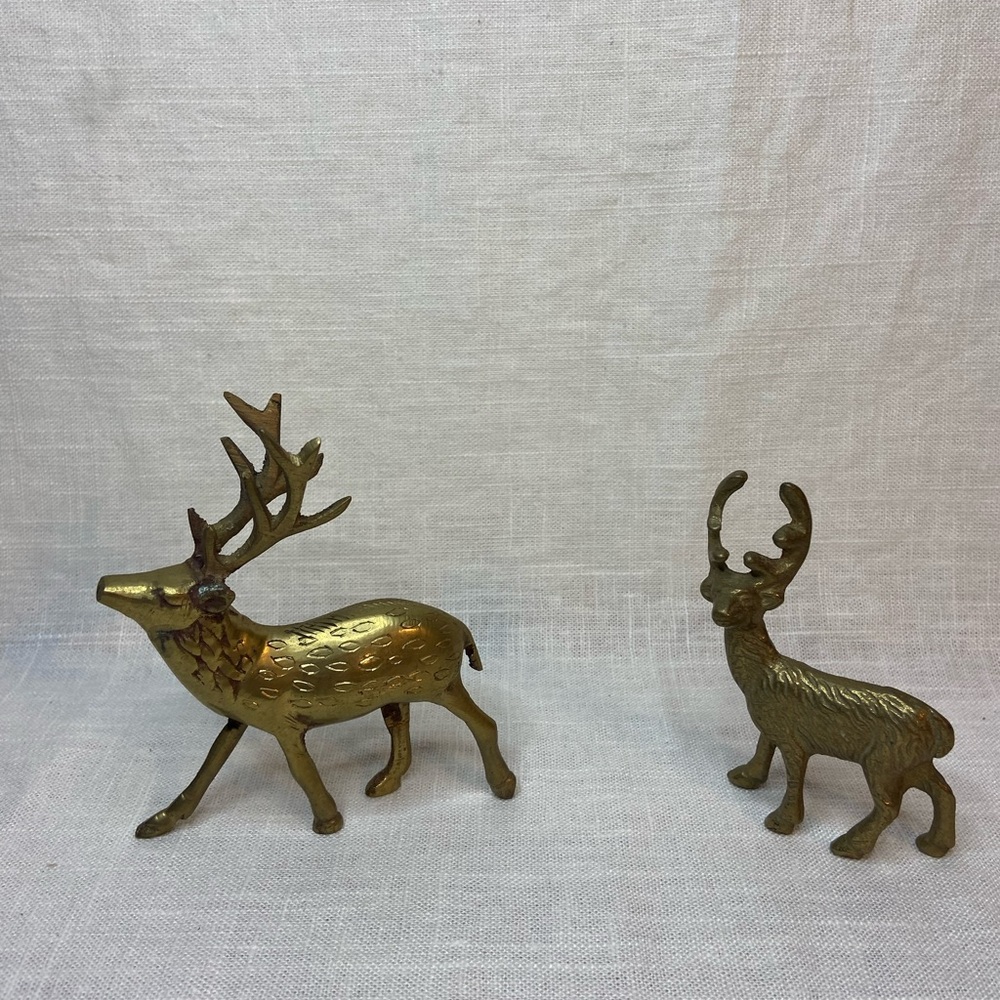Vintage Brass Deer Figurine Statues (4) Bucks Reindeer Textured LOT SET OF 4 - Picture 2 of 14